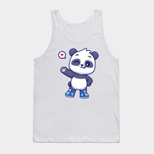 Cute Panda Wearing Shoes And Waving Hand Cartoon Tank Top